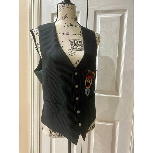 Y2K 90’s TOO CUTE LOONEY TUNES BLAZER VEST TASMANIAN DEVIL SZ S AESTHETIC ICONIC - Picture 13 of 16